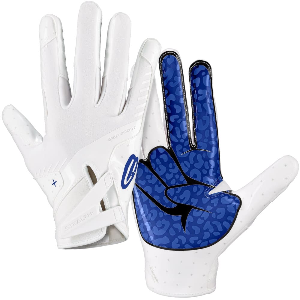 Playmaker Base: American Football Handschuhe Grip Boost Peace Stealth 6 Boost+ White / Royal Blue Produktbild
